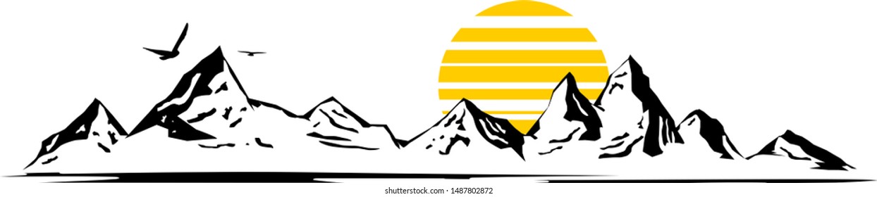 Mountain Skyline Vector Silhouette Sun