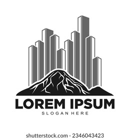 Mountain and skyscraper illustration vector logo