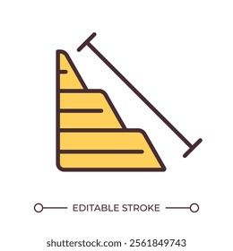 Mountain slope angle measurement RGB color icon. Geodetic exploration industry work. Hill shape studying. Landscape. Isolated vector illustration. Simple filled line drawing. Editable stroke