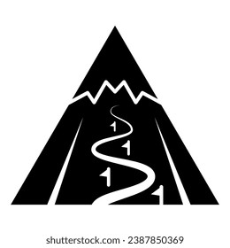 Mountain slope for descent solid icon, World snowboard day concept, ski track sign on white background, steep descent for skiing icon in glyph style for mobile and web. Vector graphics