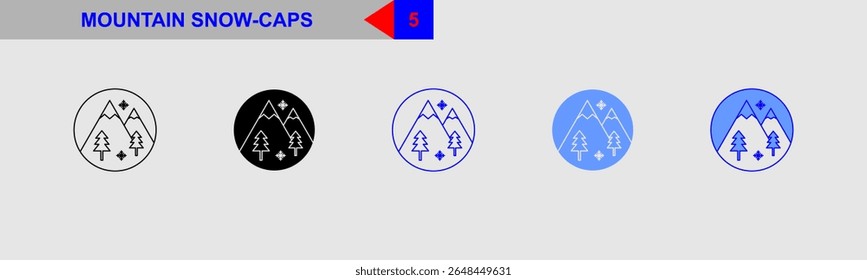 Mountain Snow Caps Winter Icon Set