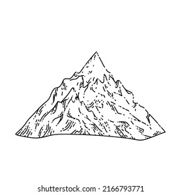 mountain snow hand drawn vector. winter landscape, blue ice, sky peak, hill range mountain snow sketch. isolated black illustration