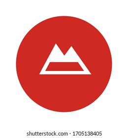 Mountain with snow icon. High winter peak. Adventure outdoor concept. Modern logo. Nature landscape. Simple vector symbol. Alpine hill. Simple icon design. User Interface element. Negative.