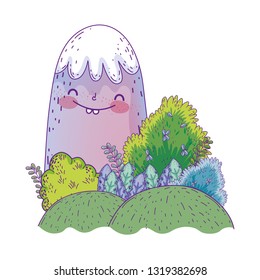 mountain snow kawaii character landscape scene