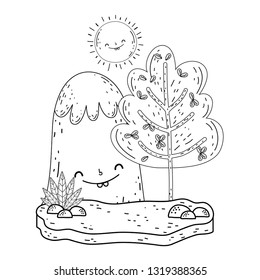mountain snow and sun kawaii characters