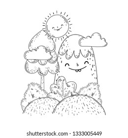 mountain snow and sun kawaii characters