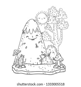 mountain snow and sun kawaii characters