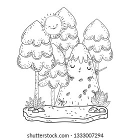 mountain snow and sun kawaii characters