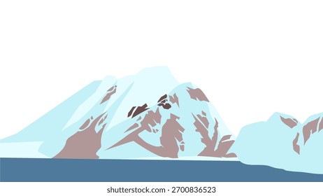 Ilustración plana de vista de montaña y nieve