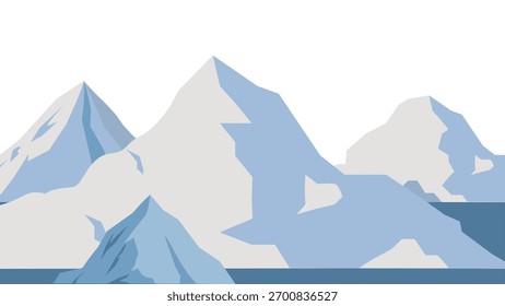 Ilustración plana de vista de montaña y nieve