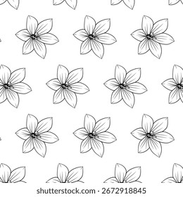 Mountain Snowbell Blume Nahtloses Muster Handgezeichnete Vektorlinie Kunst, Schwarz-Weiß Blume einzeln auf Weiß. Schönes Design für Textilien, Tapeten, Einwickelpapier