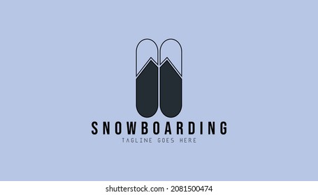 Inspiración en el logo del snowboard de montaña. Plantilla de logotipo vectorial de snowboard en blanco y negro. Ilustración de logotipo moderno y paisajista. Elemento vector de montaña para mochilero.