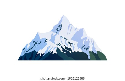 Berggipfel mit schneebedeckten Gipfeln, schneebedeckte Felsklippen einzeln auf Cartoons Symbol. Vektorlandschaft, Reiseabenteuersport, wilde Alpen. Mount-Grat, Wandern und Klettern Expeditionslandschaft, wilde Wintergipfel