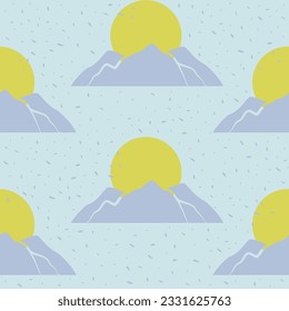 Mountain snowy landscape with blue peaks seamless pattern