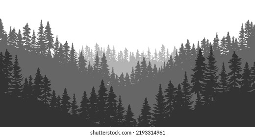 Mountain spruce forest. Vector illustration. Stock image. 