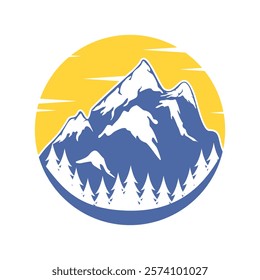 Mountain with spruce tree and sun design vector