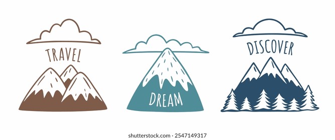 Mountain stamp cartoon cute illustration set