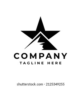 mountain with star in black color logo design