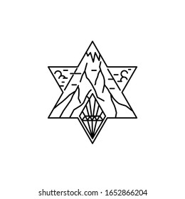 Mountain star illustration vintage outdoors landscape with diamond Vector logo design template