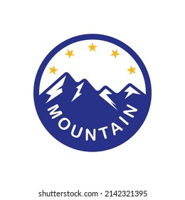 Logo-Design eines Bergstars im flachen Blau-Gelb-Stil