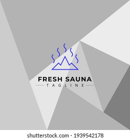 Mountain and steam simple logo on abstract background. great for mountain, spa, salon, sauna, etc.