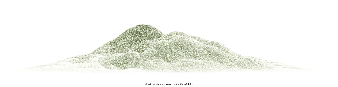 Paisaje de textura punteada de montaña. Abstractas colina verde, volcán, efecto de grano de semitono. Graduación punteada del pico de montaña estilo punteado. Ilustración vintage gráfica de Vector