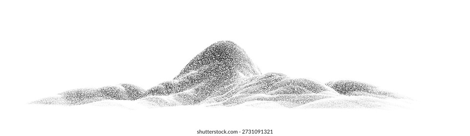 Berg stipple Textur Landschaft. Abstrakte Felsgrenze Hügel, Vulkan, Schnee Berg Halbton Korn Effekt. Punktierter Gelände-Dotwork-Stil. Vektorgrafik, Vintage-Illustration