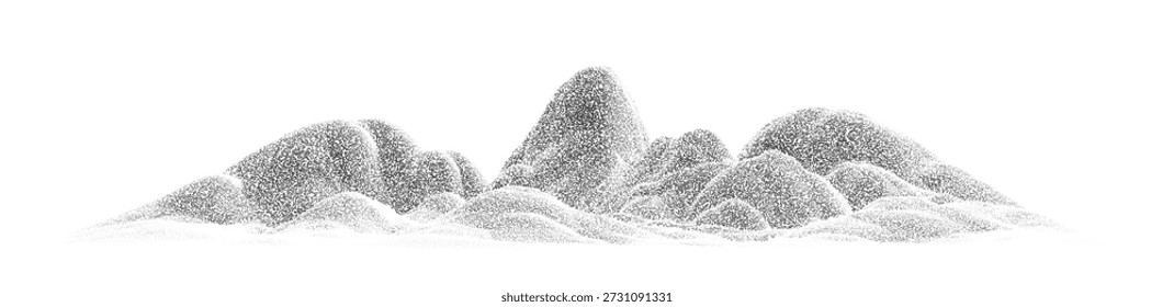 Paisagem de textura pontilhada de montanha. Abstrato morro fronteira rocha, vulcão, neve montanha meio-tom efeito grão. Estilo de ponto de terreno pontilhado. Ilustração do vintage gráfica vetorial