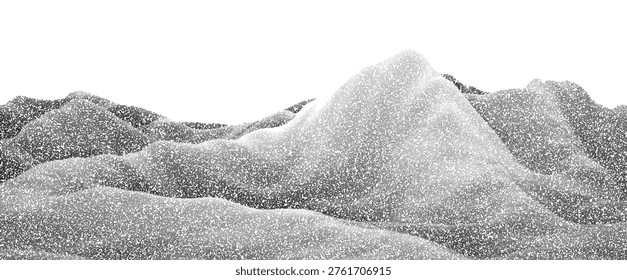 Mountain stipple texture landscape. Abstract rock border hill, volcano, mountain halftone grain effect. Dotted terrain dotwork style. Vector graphic vintage illustration