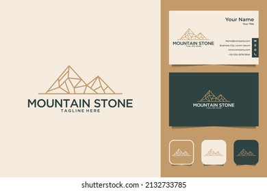 mountain stone line art style logo design and business card