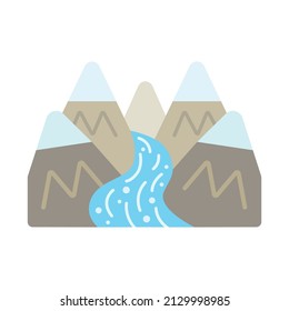 Mountain stream flat icon. Cartoon river cascade waterfall illustration. Vector sign for mobile app and web sites. 