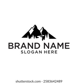 mountain street art logo vector design illustration silhouette.
