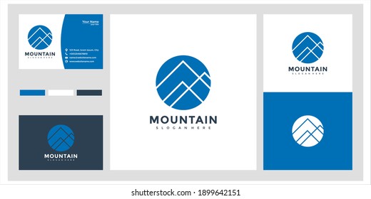 estilo de montaña con diseño de logotipo de contorno y tarjeta de visita