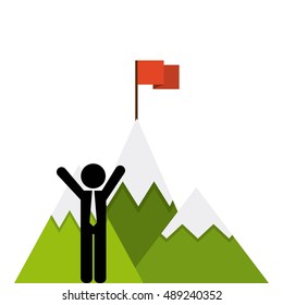 mountain success flag icon vector illustration design