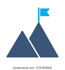 Icono de éxito de montaña diseño de Vector plano azul pico símbolo de bandera logro objetivo principal liderazgo elemento gráfico signo