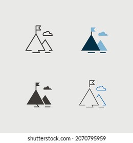 icono vector de éxito de montaña lograr objetivos de negocio con una bandera