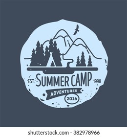 Mountain. Summer camp. Element for greeting cards, websites, posters and t-shirts printing. Vector illustration.