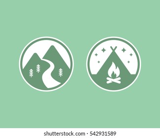 Mountain and summer camp icons set.