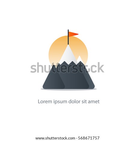 Mountain summit with flag, reach goal, upgrade concept vector illustration