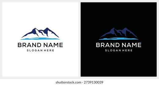 Mountain Summit Peak Hill Rock with Lake River logo design