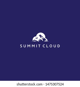 Mountain summit peak rock and cloud logo design vector icon illustration inspiration