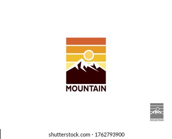 Mountain summit peak and sunset logo flat minimalist design vector illustration