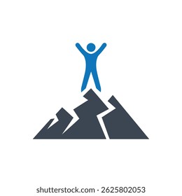 Icono de la victoria de la cumbre de la montaña aislado en el fondo blanco