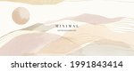 Mountain and sun Abstract art background vector. Luxury oriental style watercolor background with line art and brush texture. Wallpaper design for prints, cover, banner, wall art and home decoration.