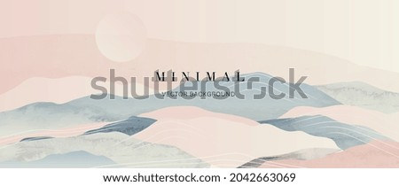 Mountain and sun Abstract art background vector. Luxury oriental style watercolor background with line art and brush texture. Wallpaper design for prints, cover, banner, wall art and home decoration.
