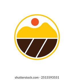 Mountain and Sun im Kreis des Emblems Einfache Logo-Vorlage