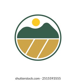 Mountain and Sun in the circle of emblem Simple Logo Template