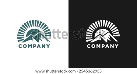 Mountain sun circle round icon logo vector design vintage