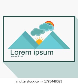 diseño de montaña, sol, nube y arco iris, en un estilo plano. ilustración de la imagen de signo.