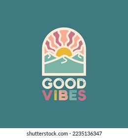 MOUNTAIN AND SUN with good vibes typography vector logo design, suitable use for icon, symbol or element design to describe chill, tropical, and relax
